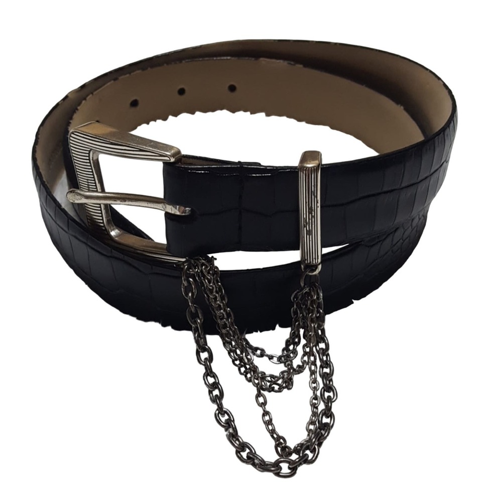 Anne Klein textured Italian black leather chain belt